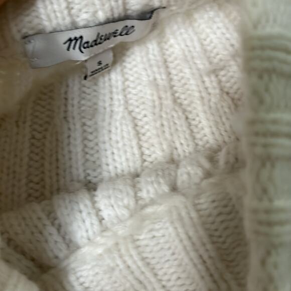 Madewell Pointelle Stitch-Mix Mockneck Merino wool blend Sweater S Antique Cream - Picture 7 of 13
